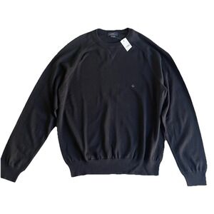 Brooks Brothers 346 Cotton Sweater Large Black Crew Neck Lightweight Long Sleeve